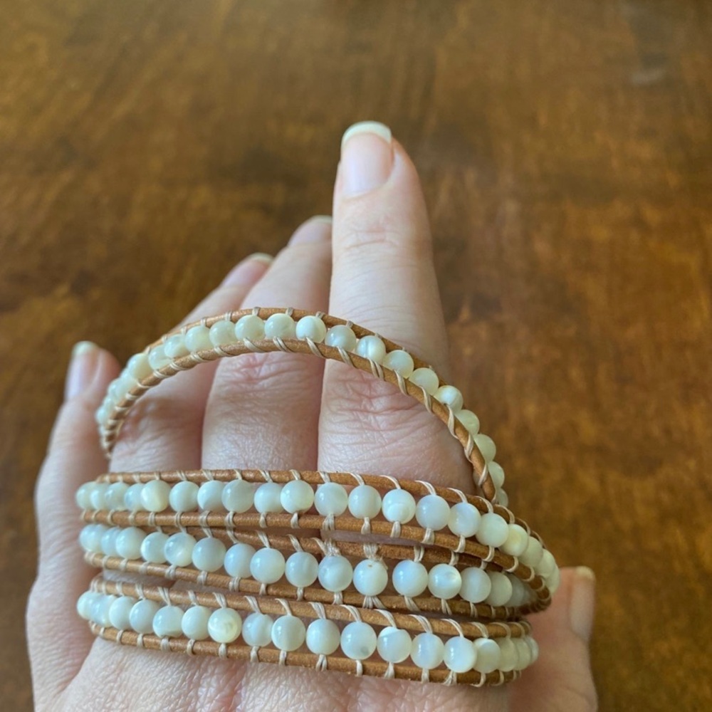Handmade Leather & Mother of Pearl Beads Wrap Bracelet - Picture 6 of 6